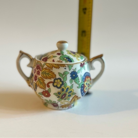 Vtg LEFTON Paisley Fantasia Gilt Floral Porcelain Sugar Bowl - Picture 4 of 5